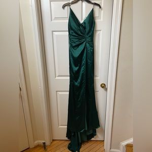 Green high-low prom dress